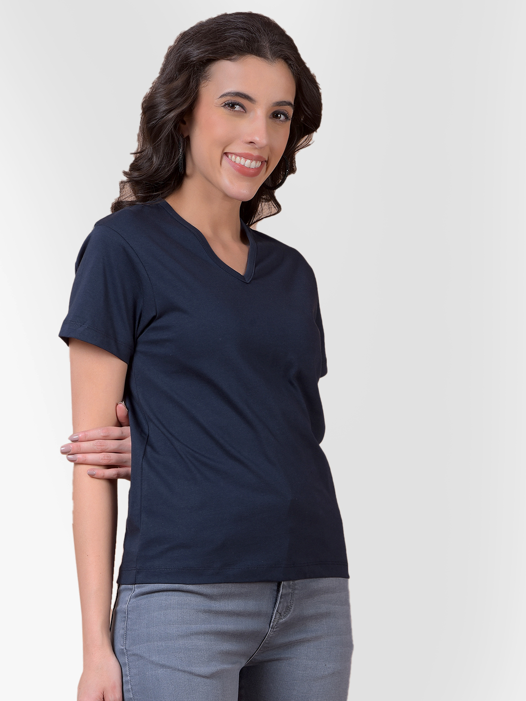 Numero Uno Women Solid Blue V-Neck T-Shirt